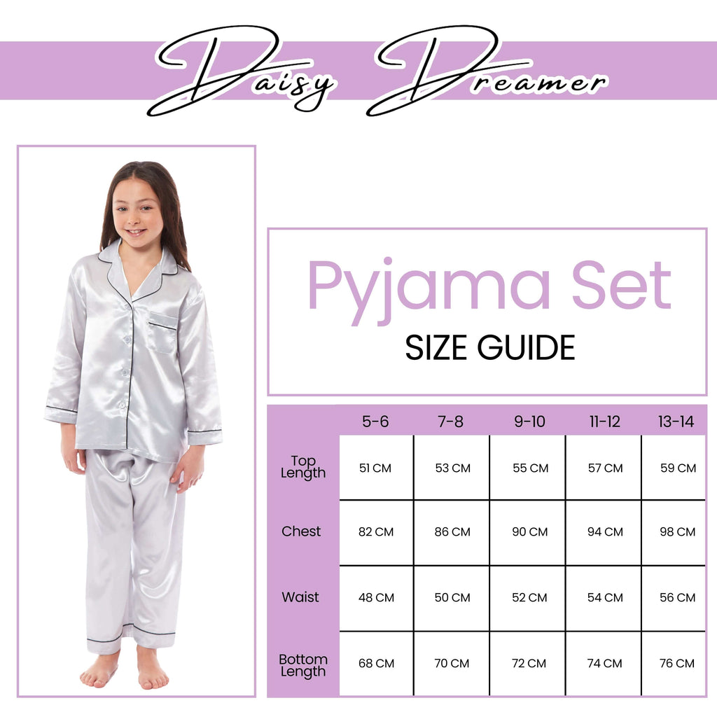 Daisy Dreamer Girls Satin Silk Pyjama Set Long Sleeve Button Down Sleepwear Luxurious