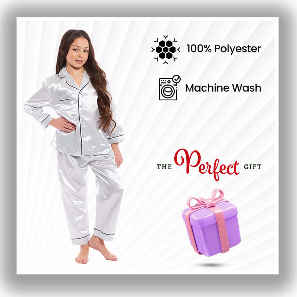 Daisy Dreamer Girls Satin Silk Pyjama Set Long Sleeve Button Down Sleepwear Luxurious