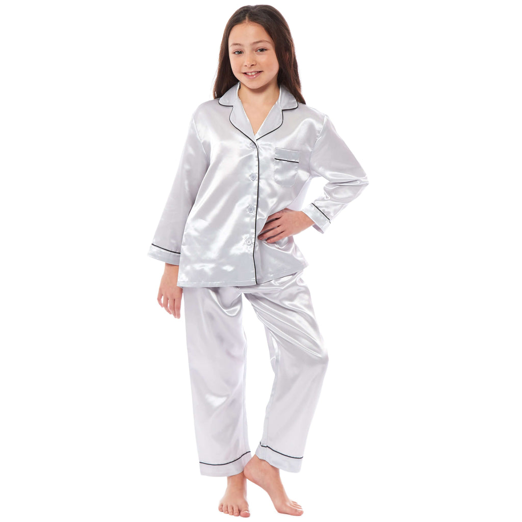 Daisy Dreamer Girls Satin Silk Pyjama Set Long Sleeve Button Down Sleepwear Luxurious