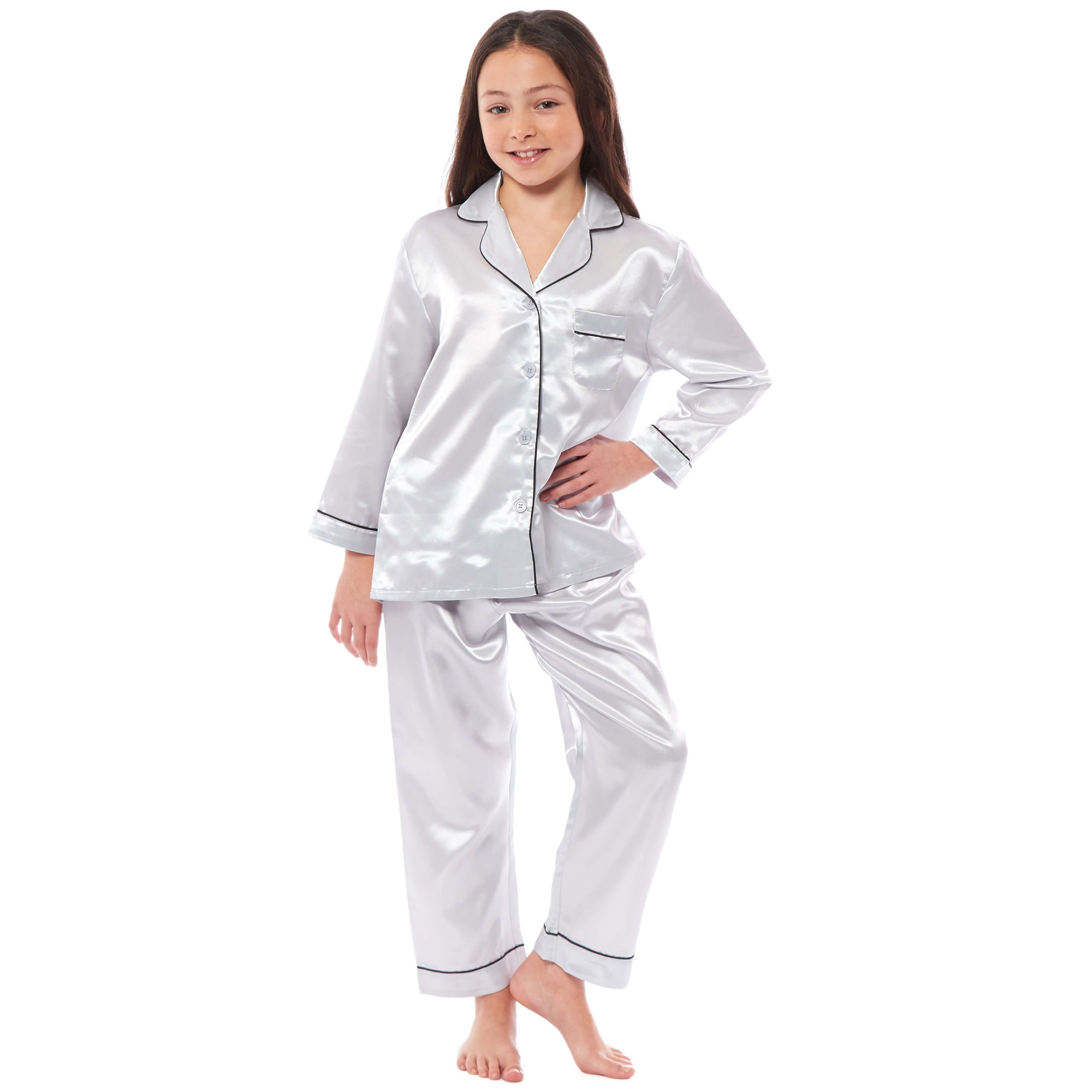 Daisy Dreamer Girls Satin Silk Pyjama Set Long Sleeve Button Down Sleepwear Luxurious