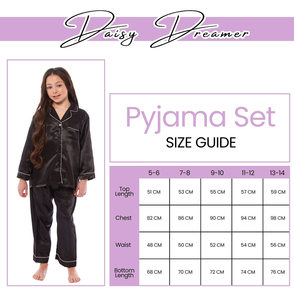 Daisy Dreamer Girls Satin Silk Pyjama Set Long Sleeve Button Down Sleepwear Luxurious