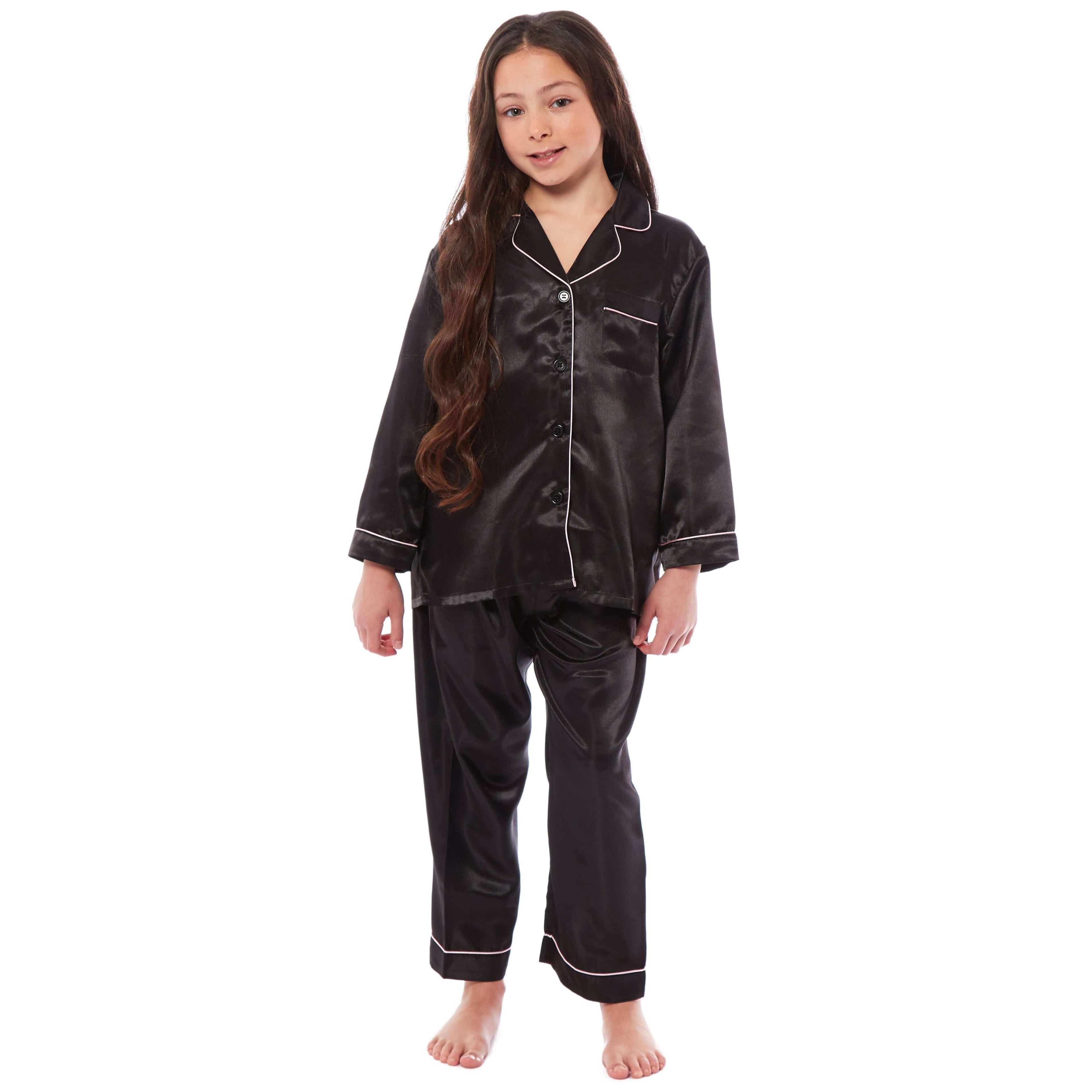 Daisy Dreamer Girls Satin Silk Pyjama Set Long Sleeve Button Down Sleepwear Luxurious