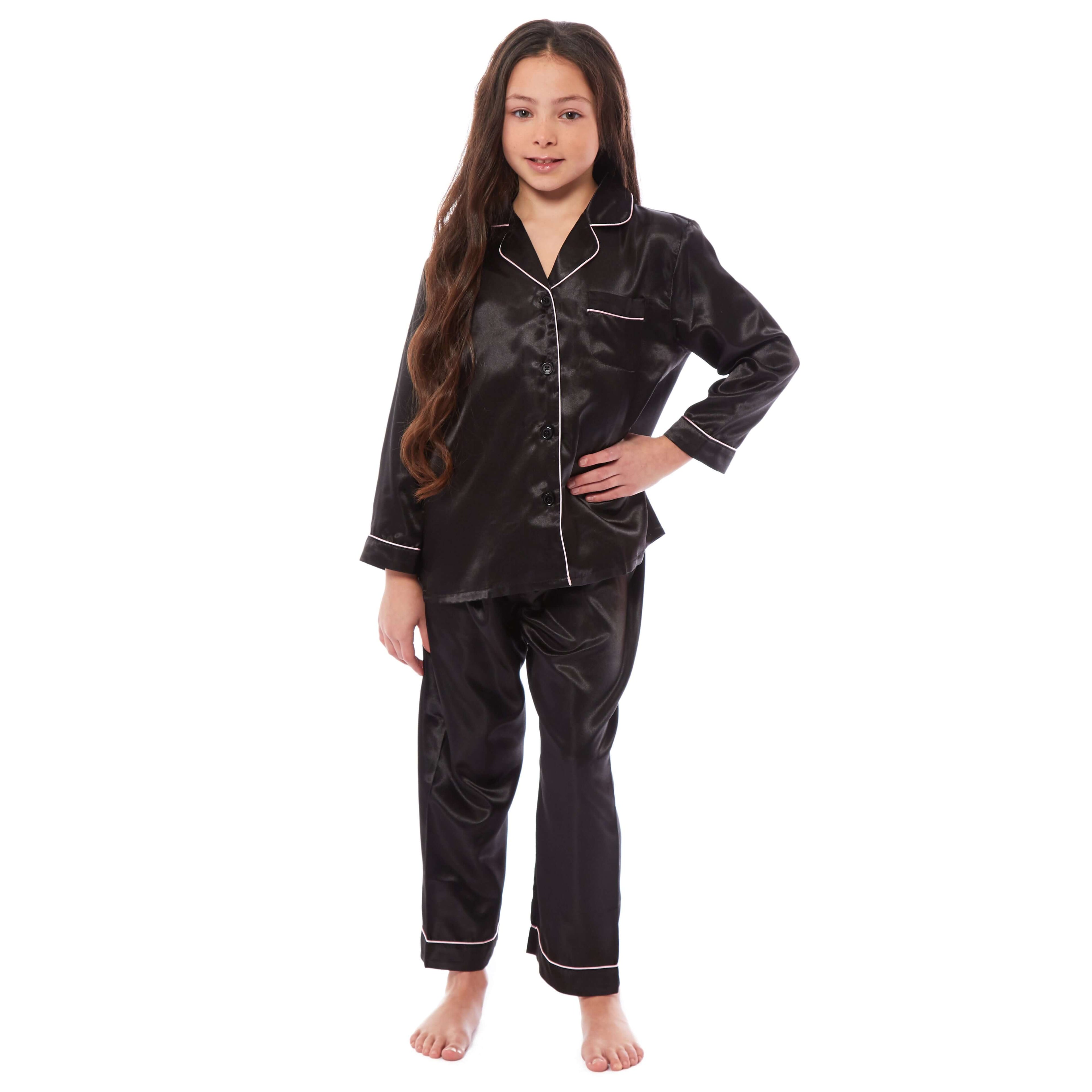 Daisy Dreamer Girls Satin Silk Pyjama Set Long Sleeve Button Down Sleepwear Luxurious