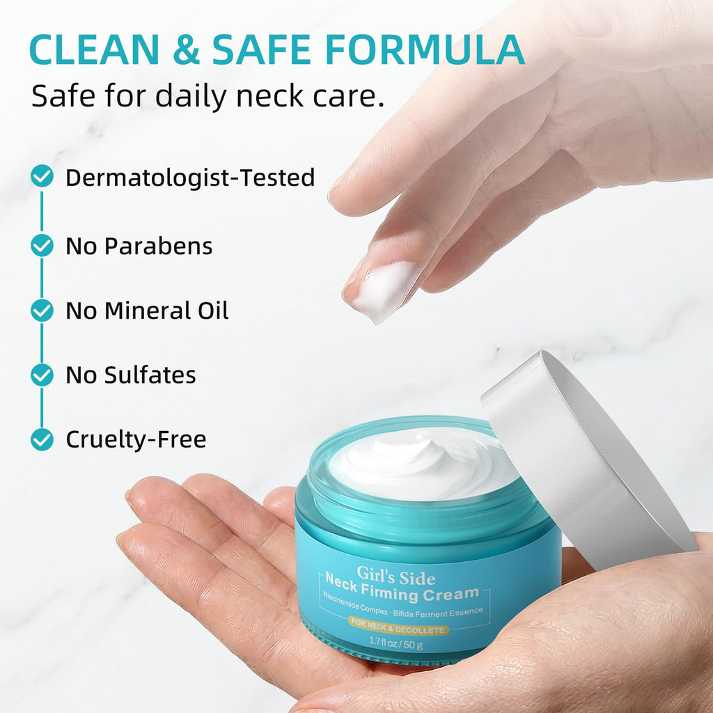 Girl's side Neck Firming Cream with Niacinamide & Bifida Ferment – Hyaluronic Acid, Caffeine, Ceramide Moisturizer | 1.7 oz