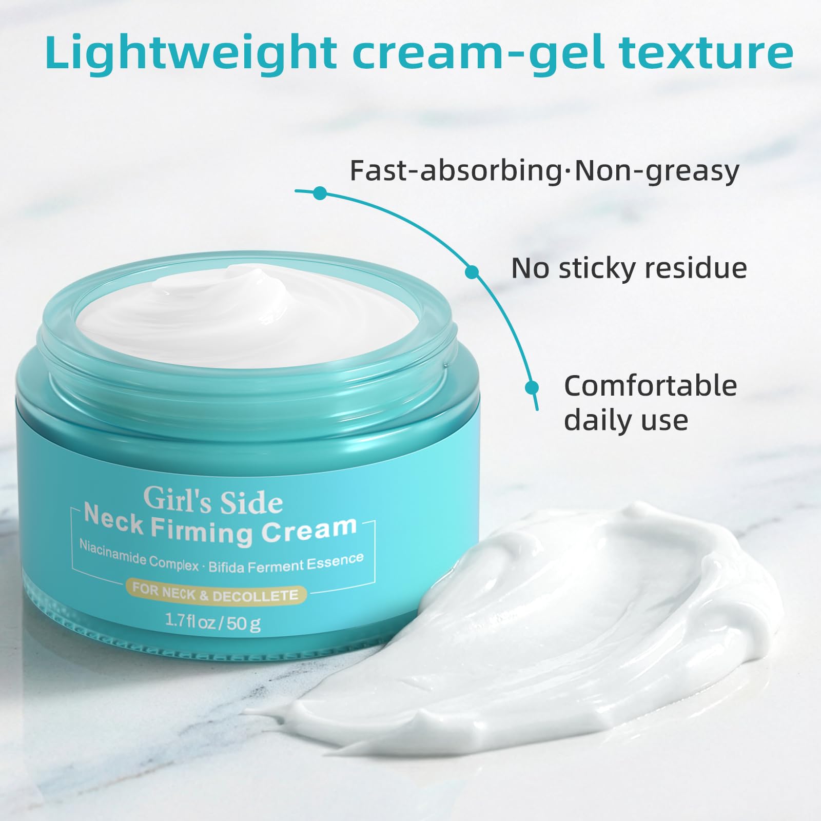 Girl's side Neck Firming Cream with Niacinamide & Bifida Ferment – Hyaluronic Acid, Caffeine, Ceramide Moisturizer | 1.7 oz