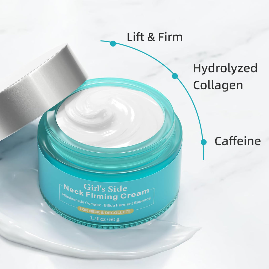 Girl's side Neck Firming Cream with Niacinamide & Bifida Ferment – Hyaluronic Acid, Caffeine, Ceramide Moisturizer | 1.7 oz