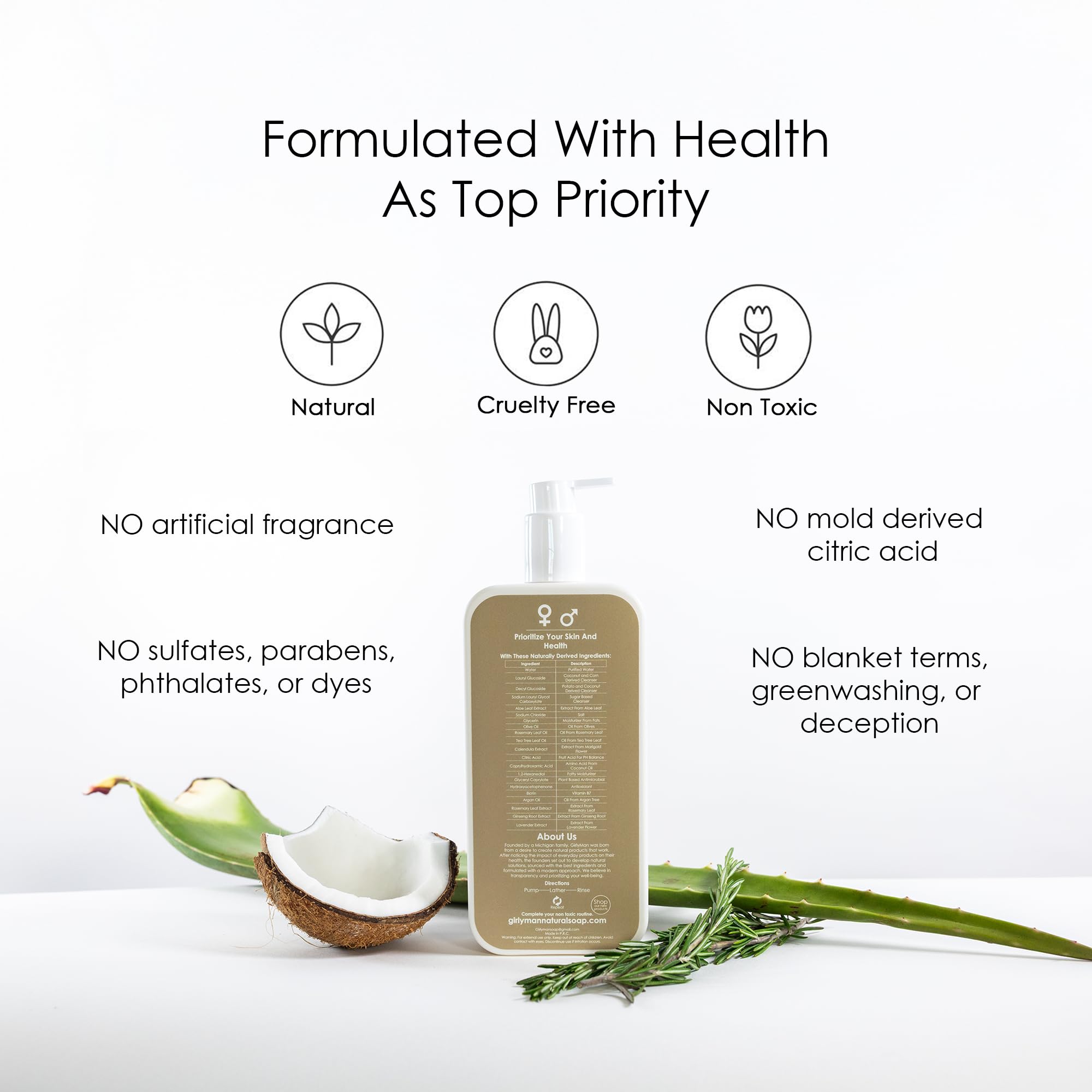 GirlyMan Natural Non-Toxic Shampoo | Olive Oil, Argan Oil & Biotin | Rosemary Tea Tree, All Hair Types