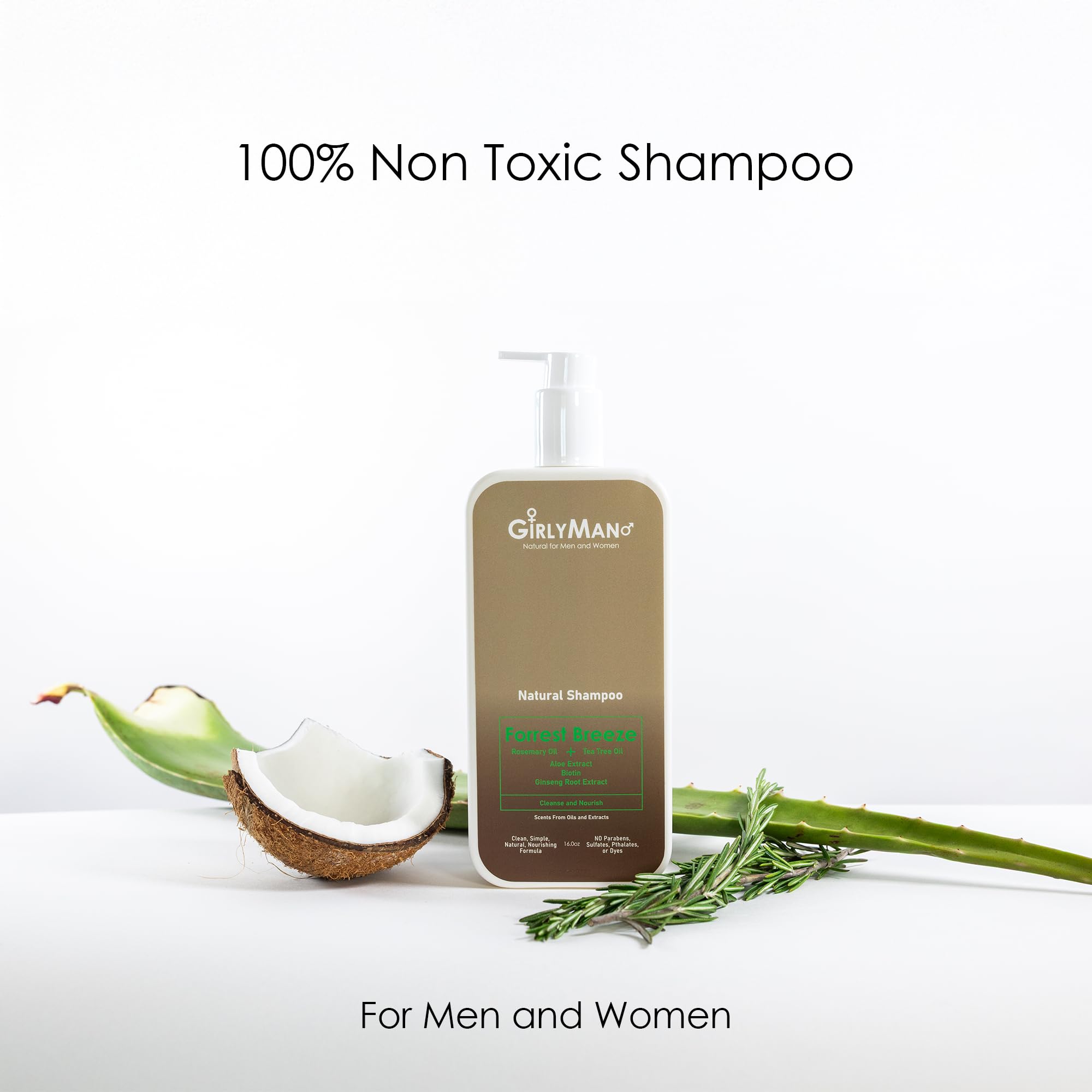 GirlyMan Natural Non-Toxic Shampoo | Olive Oil, Argan Oil & Biotin | Rosemary Tea Tree, All Hair Types