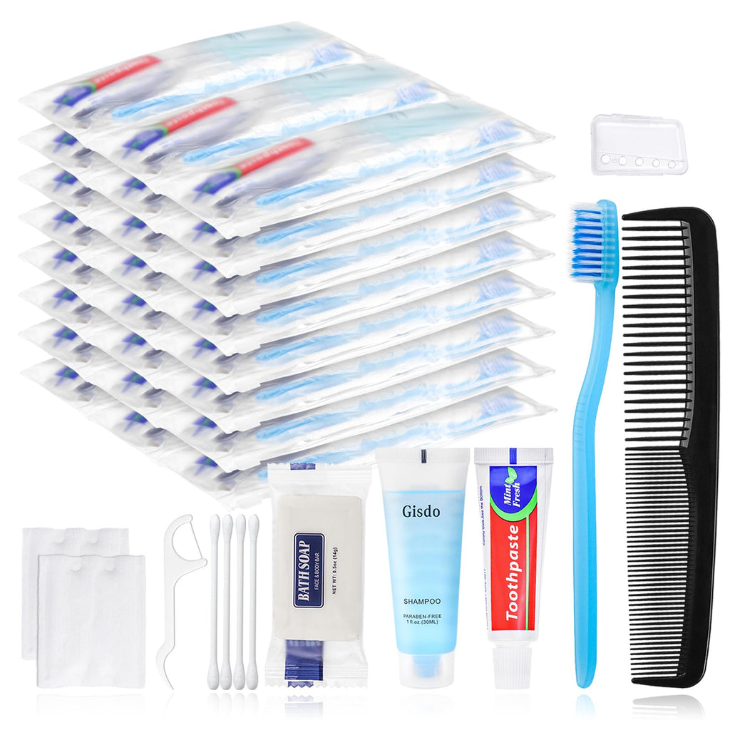 Gisdo 50-Pack Basic Toiletry Kits | 10-in-1 Travel Hygiene for Men & Women