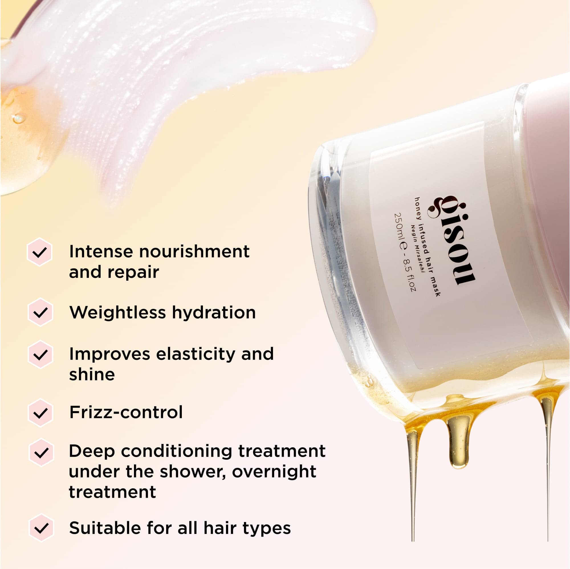 Gisou Honey Infused Hair Mask Travel Size — Hydration, Repair & Shine (2.5 fl oz)