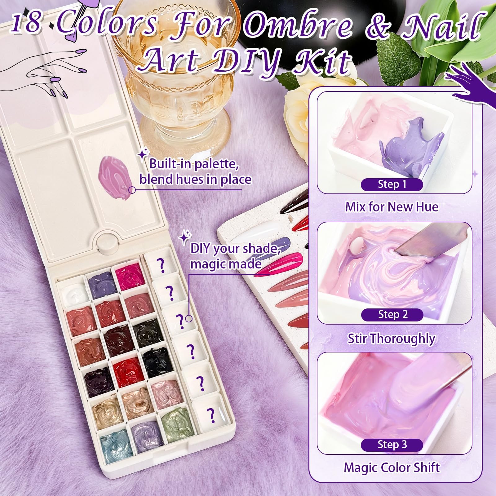 GJYUQHUA 18-Color Patting Gel Polish & Tools Kit for Ombre Nails | Gradient Blooming DIY Manicure