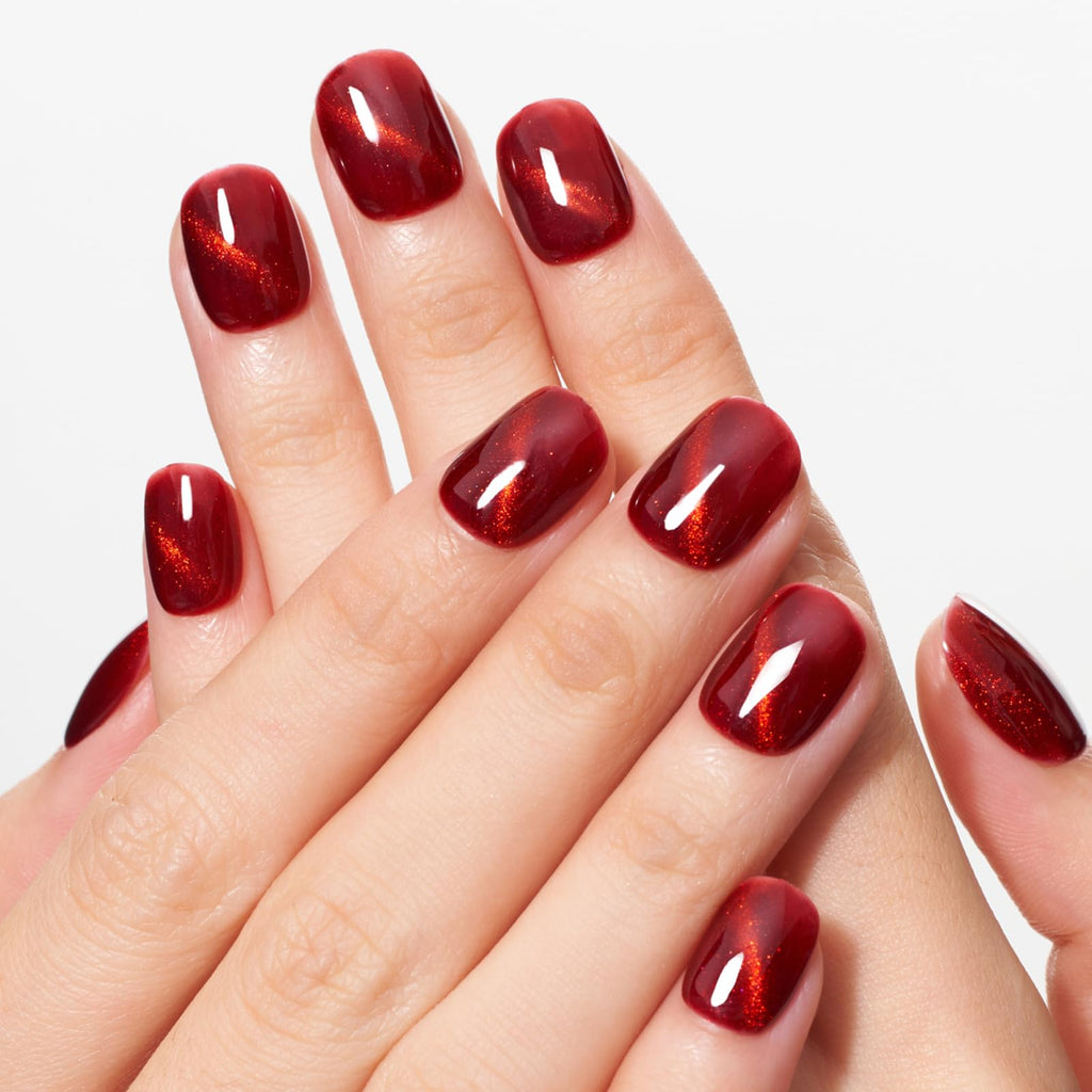 GLAMERMAID Red Cat Eyes Extra Short Press-On Nails – Cherry Burgundy