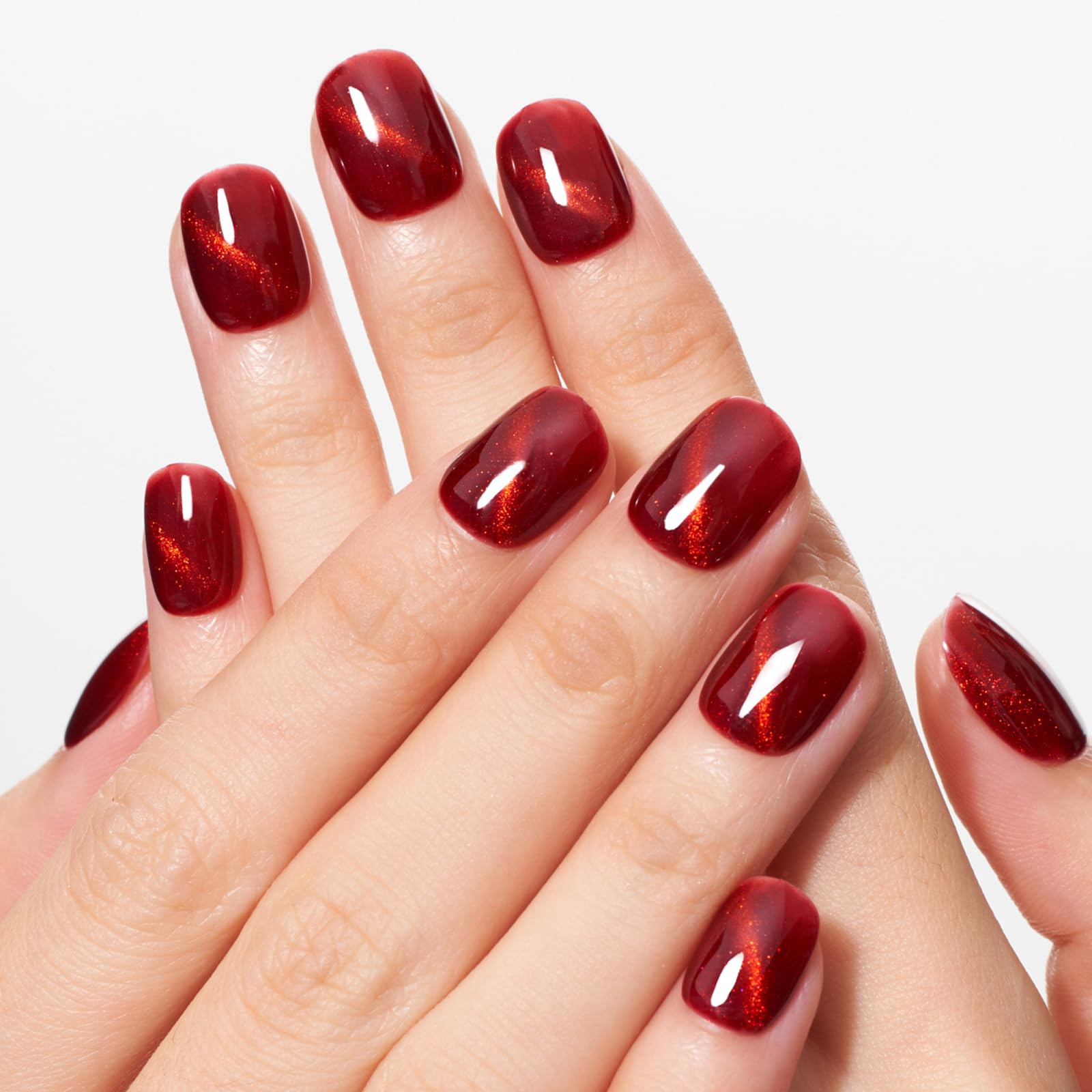 GLAMERMAID Red Cat Eyes Extra Short Press-On Nails – Cherry Burgundy