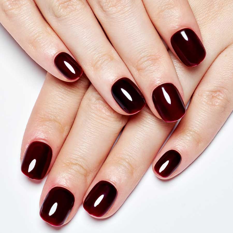 GLAMERMAID Burgundy Red Extra Short Press-On Nails – Short Squoval, Gel Shine, 24-Piece Set