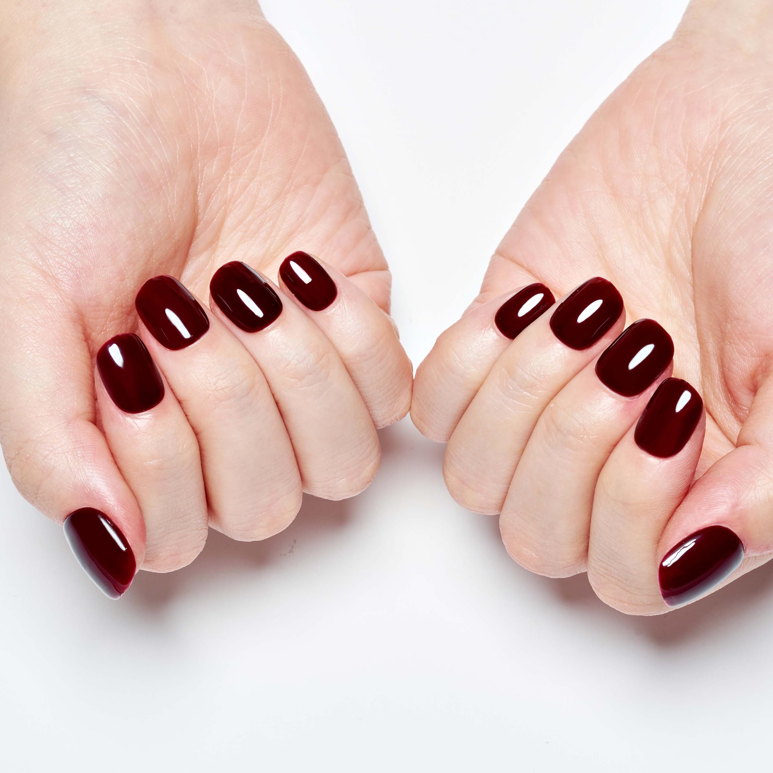 GLAMERMAID Burgundy Red Extra Short Press-On Nails – Short Squoval, Gel Shine, 24-Piece Set