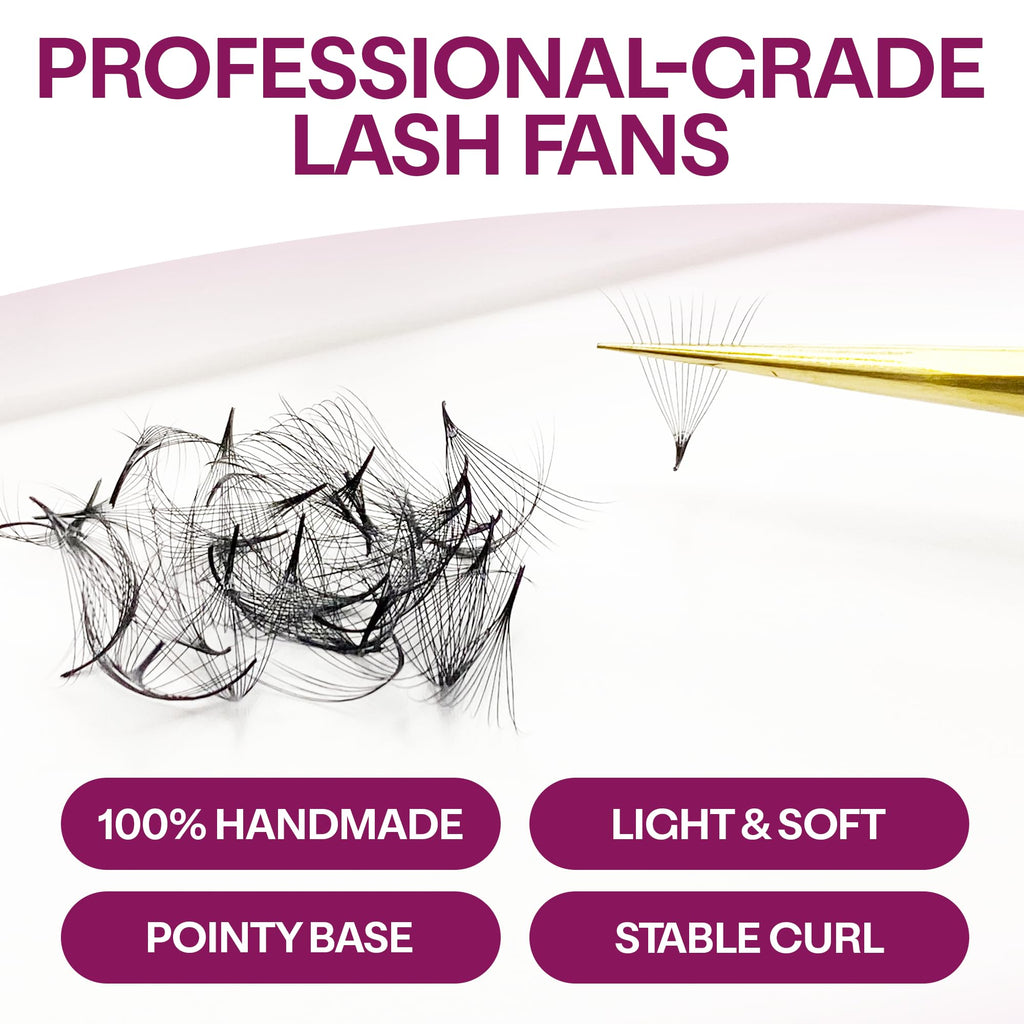 GLAMGAZE 500 Promade Fans – 3D to 16D Lash Fans, C/CC/D Curl, 0.05–0.07mm
