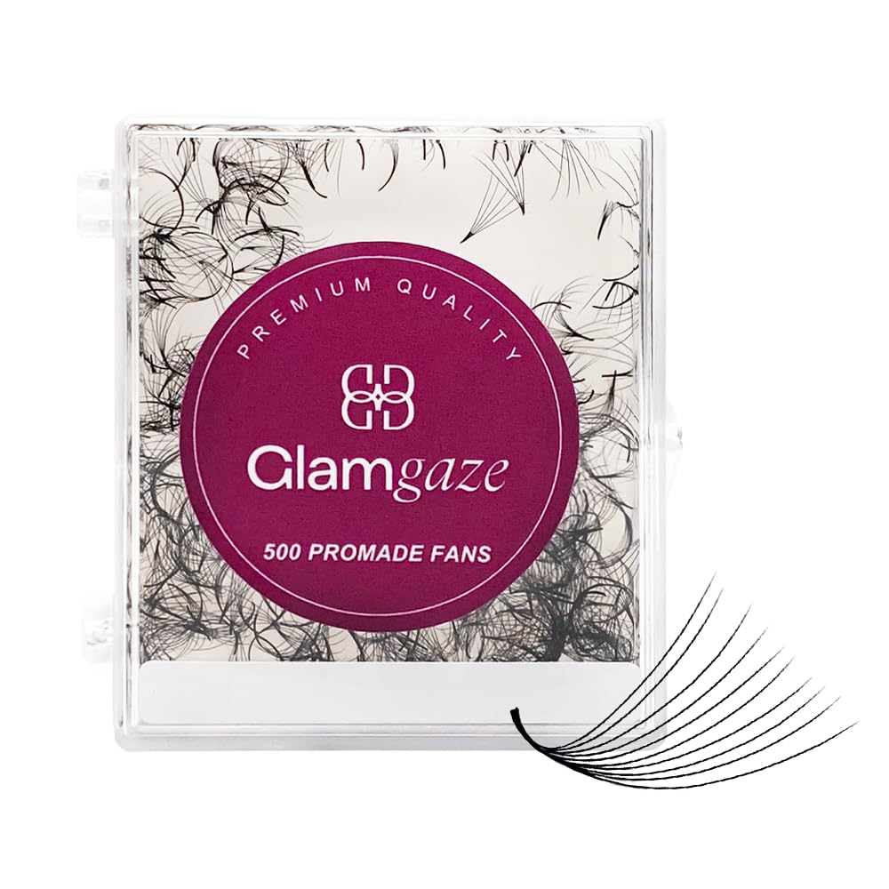 Glamgaze 500 Promade Fans – 3D to 16D Premade Lash Fans, 0.05–0.07mm, 8–17mm Lengths | Glamgaze