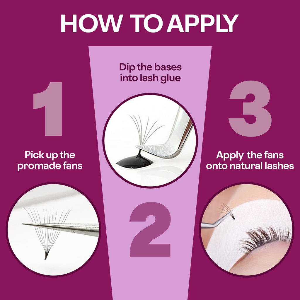 GlamGaze 500 Promade Fans – 3D to 16D Premade Lash Fans, PBT, 0.05–0.07mm, 8–17mm