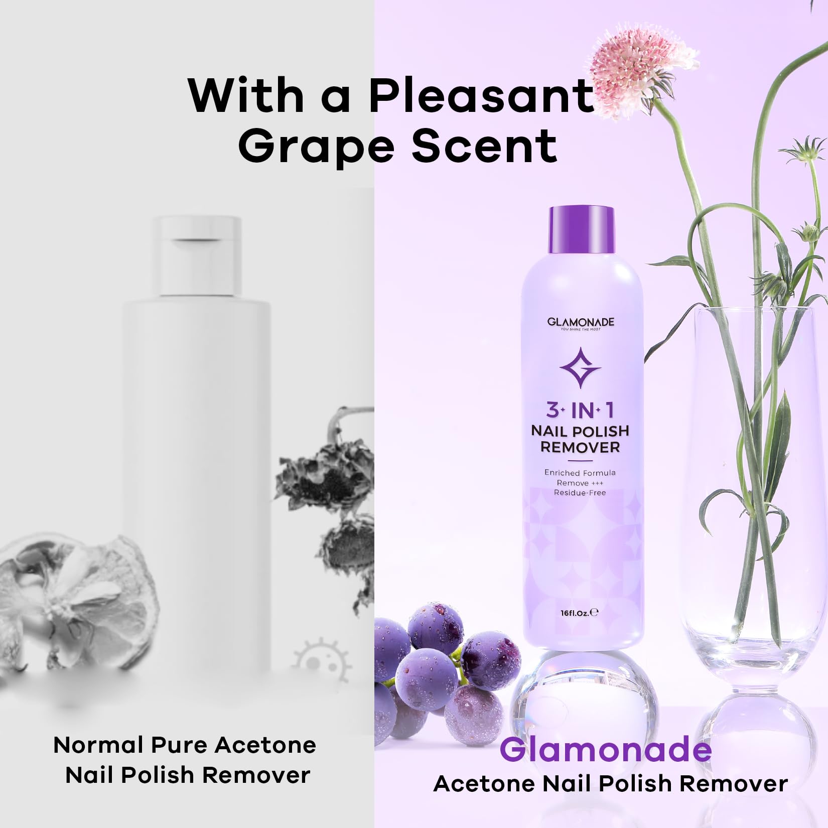 Glamonade Acetone Nail Polish Remover with Grape Seed Oil – 16 oz