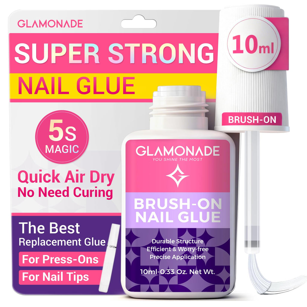 Glamonade Super Strong Brush-On Nail Glue with Tip Applicator | Mess-Free, Quick-Dry & Travel-Friendly