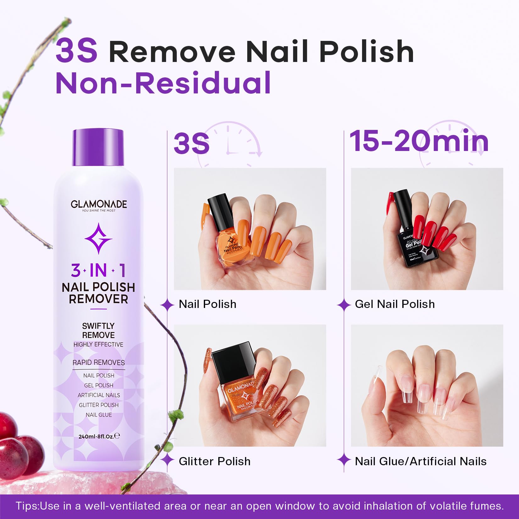 Glamonade Acetone Nail Polish Remover Kit – Gel Polish, Acrylic & Dip Powder Removal (8 oz)