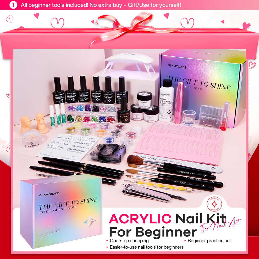 Glamonade Acrylic Nail Kit for Beginners | All-in-One Home Manicure Set