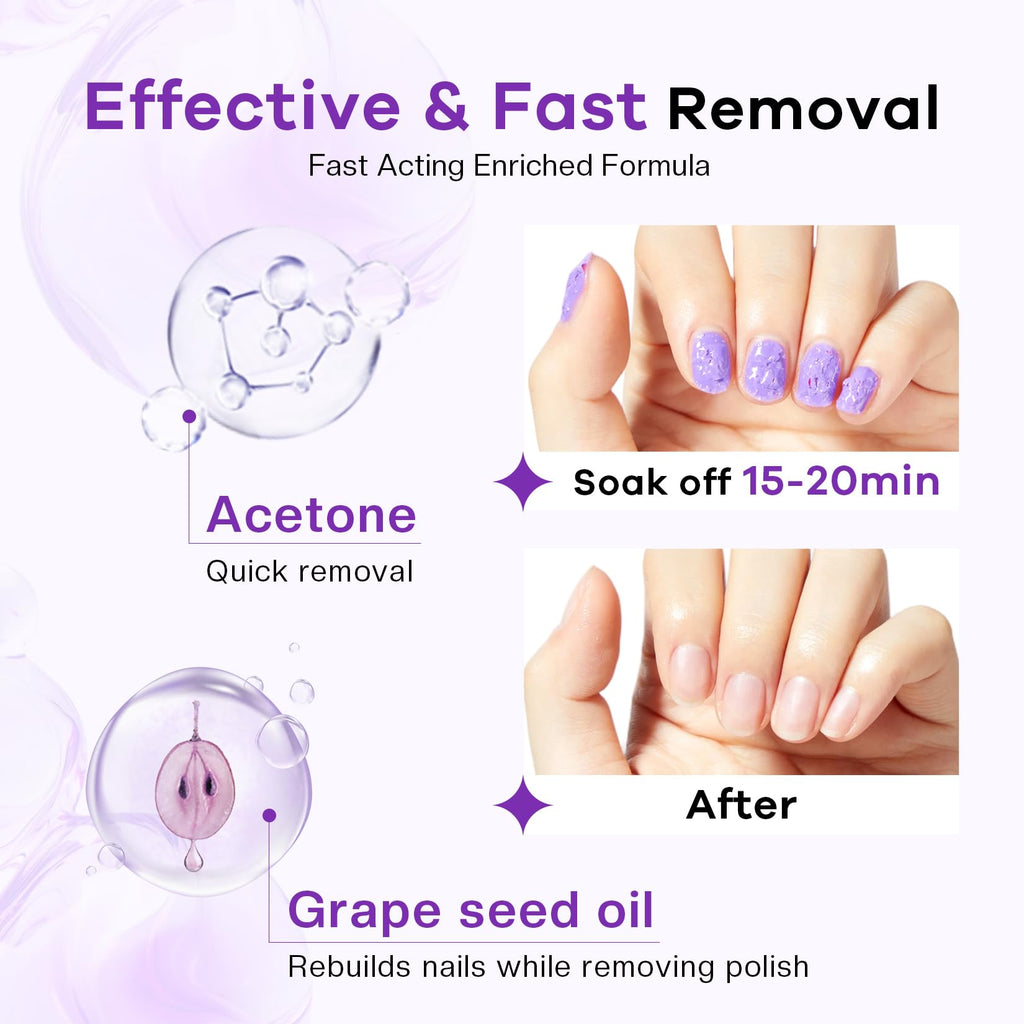 Glamonade Acetone Nail Polish Remover Kit: Gel Polish Remover with 100 Foil Wraps, Nail File & Cuticle Oil (8 Fl. Oz.)