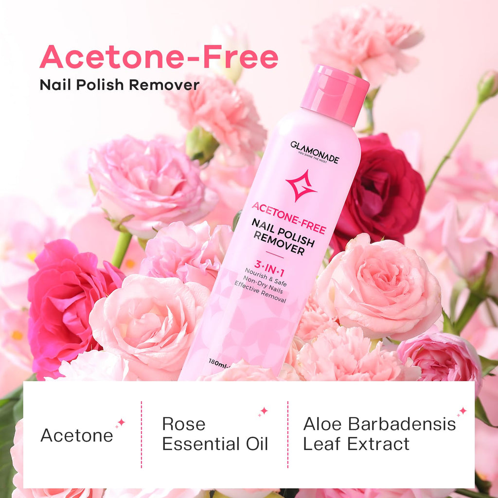 Glamonade Gel Nail Polish Remover – Non-Acetone Soak Off, Rose Seed Oil, 6 oz | Home Salon Essentials