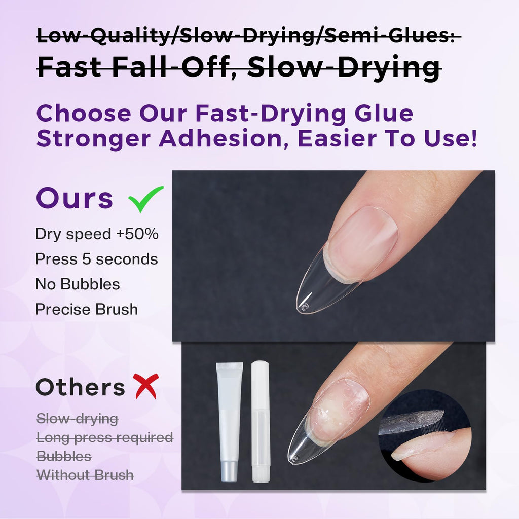 Glamonade Super Strong Brush-On Nail Glue with Tip Applicator | Mess-Free, Quick-Dry & Travel-Friendly