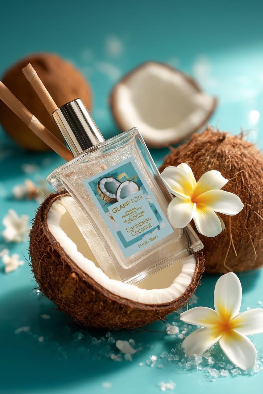 Glampton Caribbean Coconut Shimmer Fragrance Mist – 3.4 oz | Vegan & Cruelty-Free