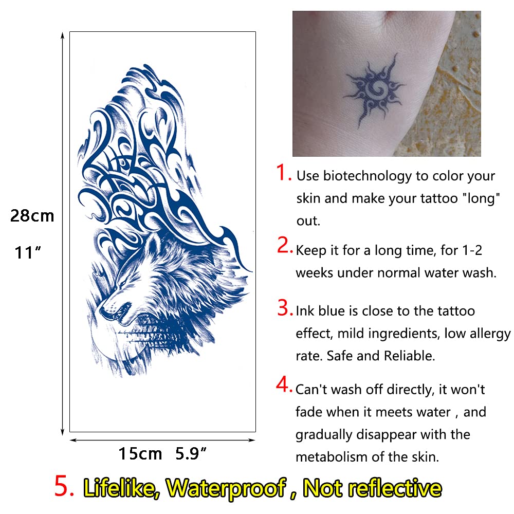 Glaryyears Semi Permanent Tattoos for Men – 4 Sheet Kit Large Realistic Temporary Tattoos