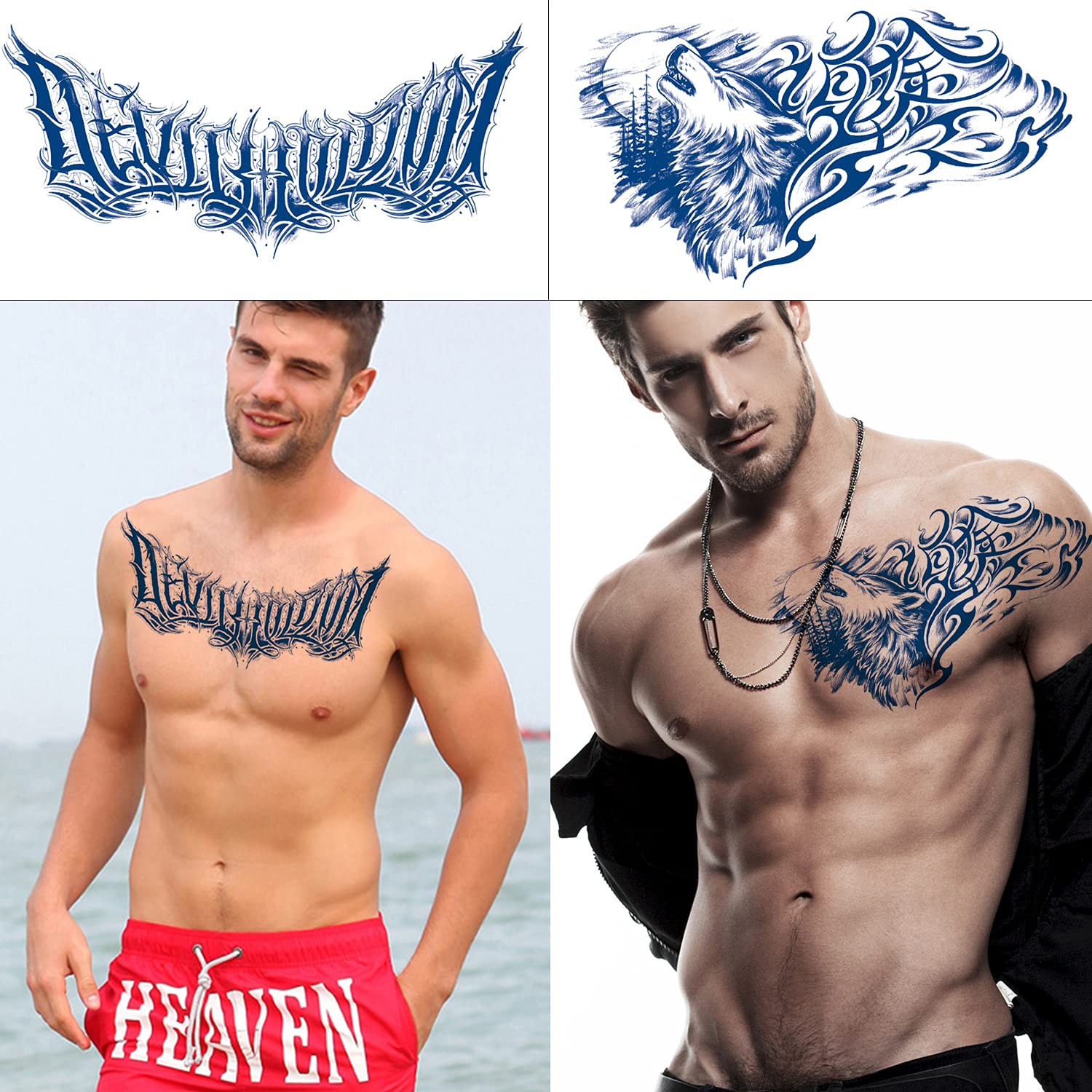 Glaryyears Semi Permanent Tattoos for Men – 4 Sheet Kit Large Realistic Temporary Tattoos