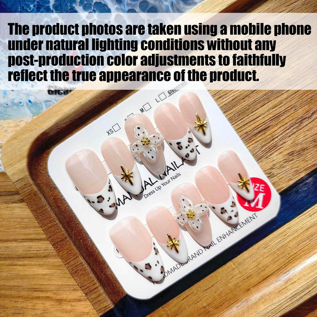Gleamrain Luxury Handmade Press-On Nails – Almond Shape, M Size, 10Pcs with Floral 3D Design
