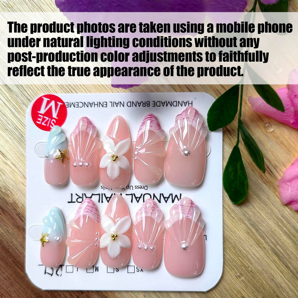 Gleamrain Handmade Almond Press-On Nails – 10Pcs Luxury Floral Design for Women | P02
