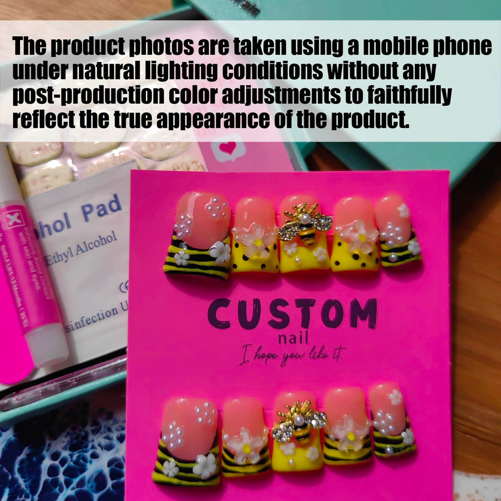 Gleamrain Duck-Shape Press-On Nails – Medium Length, Luxury Acrylic Glue-On Nails with Rhinestones & Floral Design (10 Pcs)