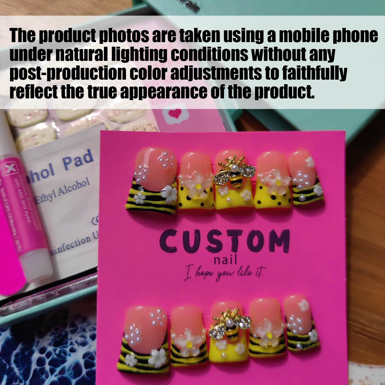 Gleamrain Duck-Shape Press-On Nails – Medium Length, Luxury Acrylic Glue-On Nails with Rhinestones & Floral Design (10 Pcs)