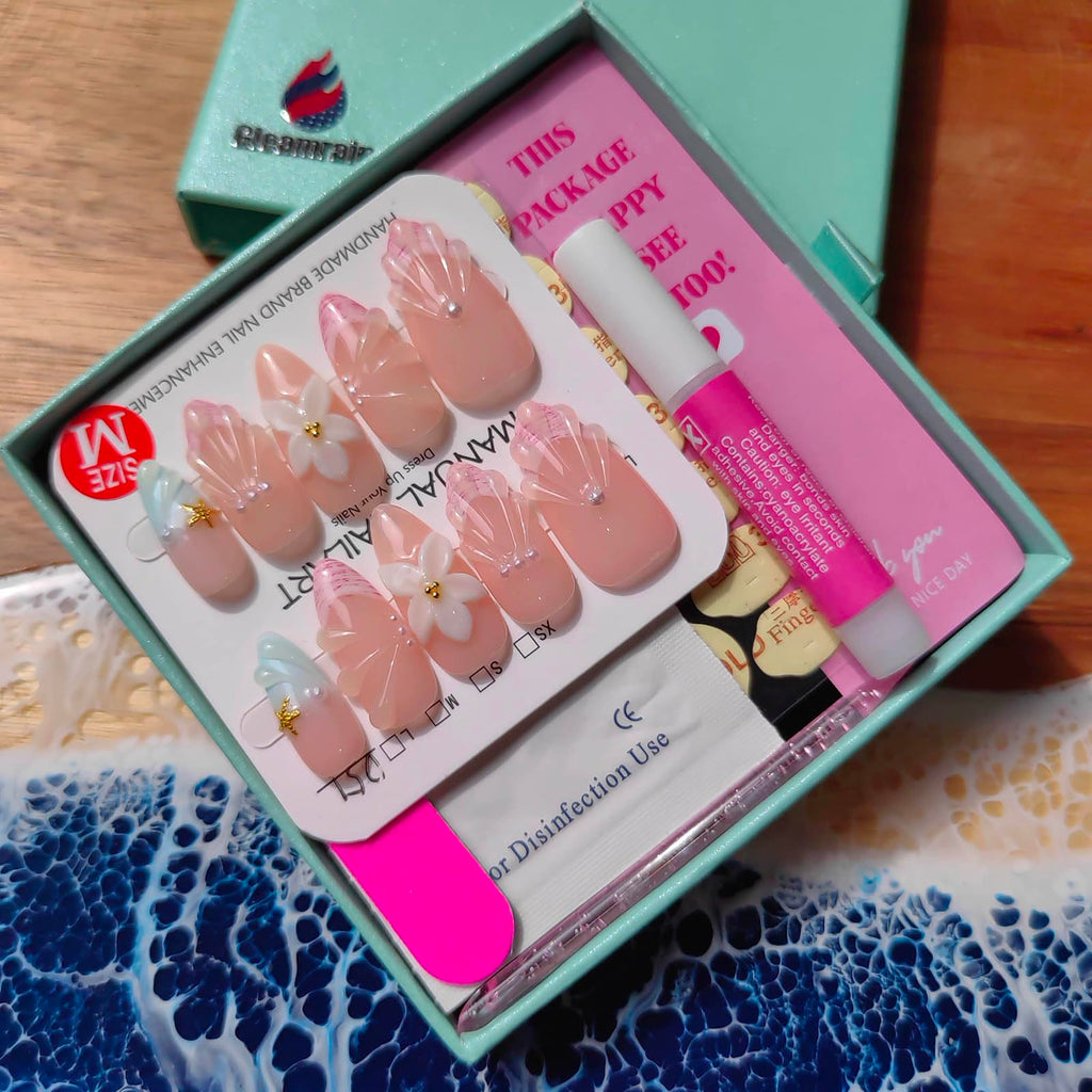Gleamrain Handmade Almond Press-On Nails – 10Pcs Luxury Floral Design for Women | P02