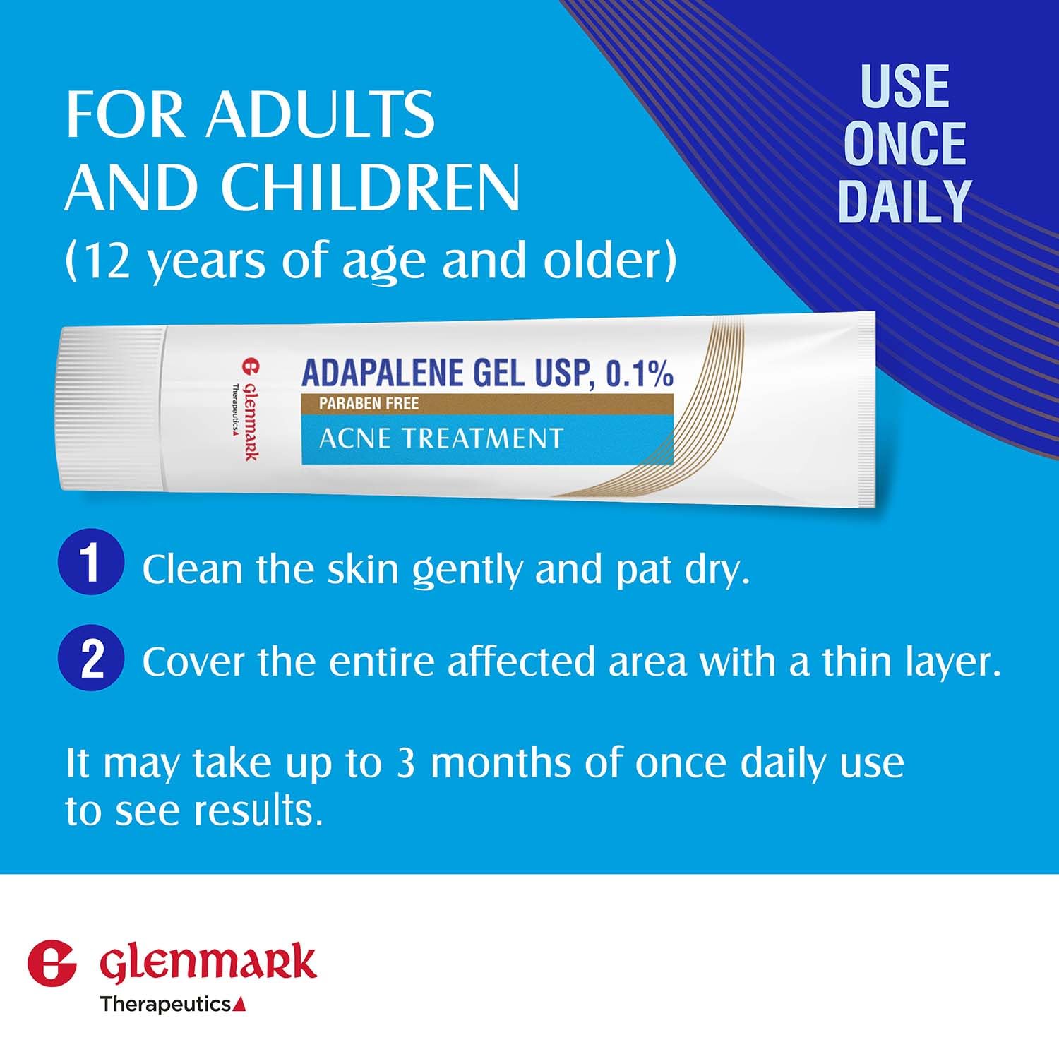 Glenmark Therapeutics Adapalene Gel 0.1% – Paraben-Free OTC Acne Treatment, 45g