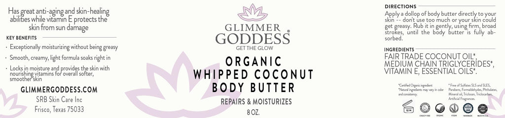 Glimmer Goddess Organic Whipped Coconut Oil Body Butter – Lavender Lemon, 8 oz | Vegan