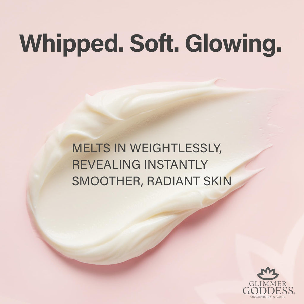 Glimmer Goddess Organic Whipped Body Butter for Women – Hydrating Shea & Cocoa Butter, Almonds & Coconut Oil, Citrus Mango, 8oz