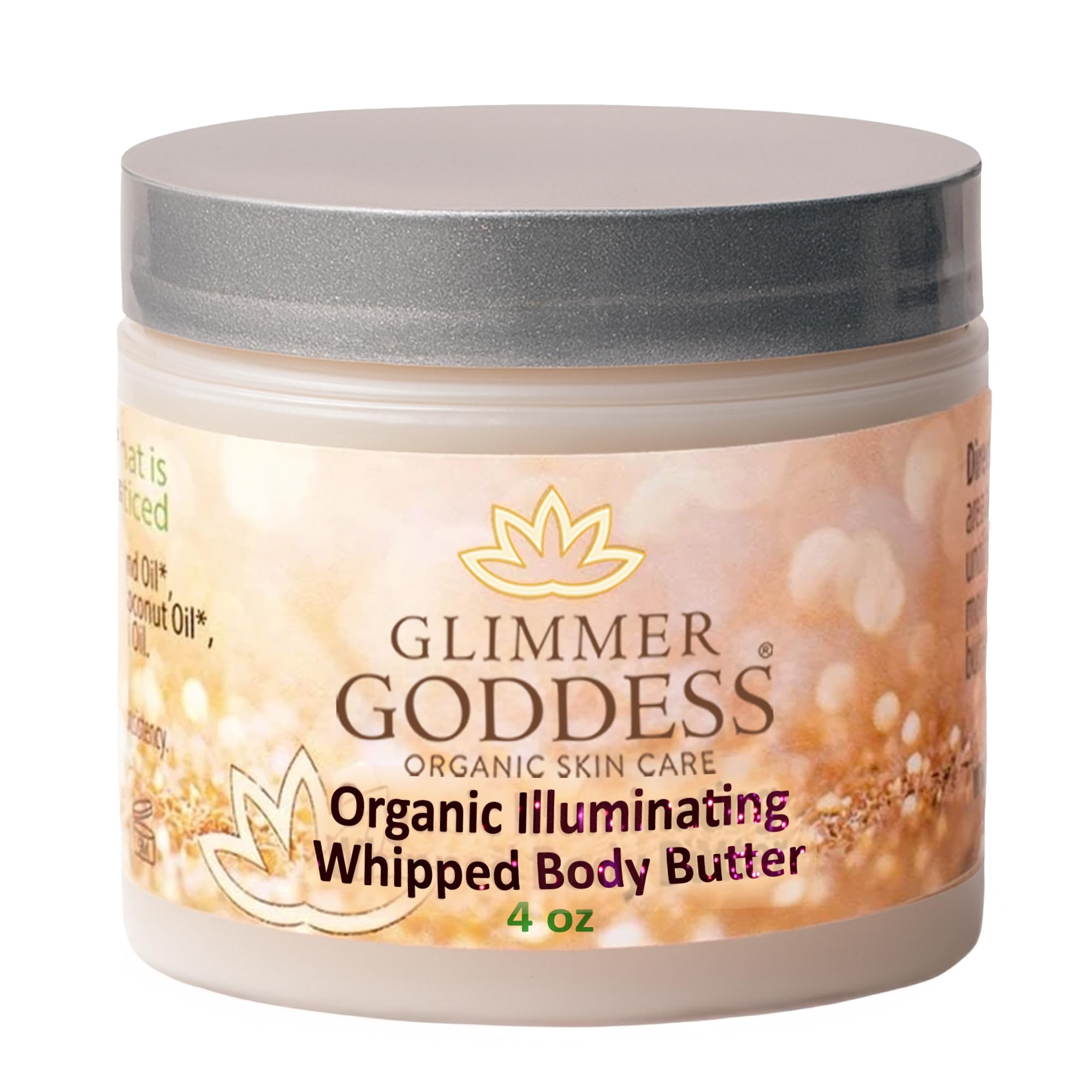 GLIMMER GODDESS Shimmer Body Butter – Organic Whipped Shea, Hydration & Silky Glow, 4 oz
