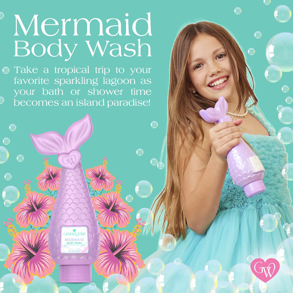 Glimmer Wish Mermaid Kids Body Wash – Gentle, Sulfate-Free Cleanser for Kids, Tropical Beach Scent, 12 Fl Oz