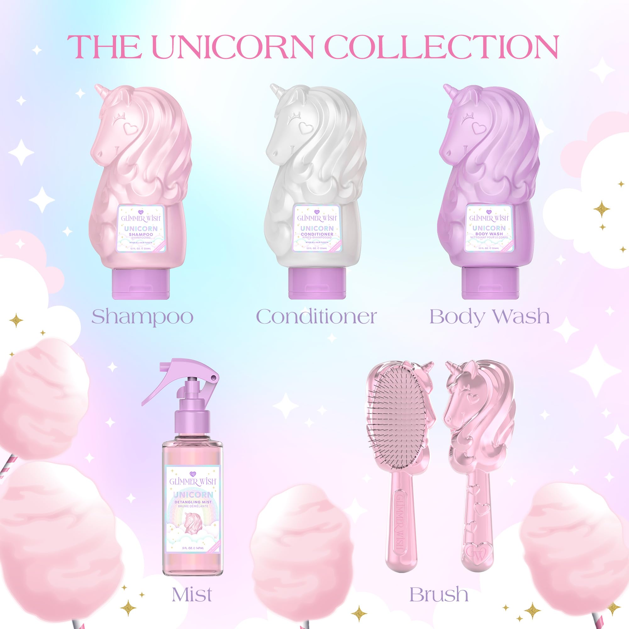 Glimmer Wish Unicorn Kids Body Wash – Gentle, Sulfate-Free Cleanser with Vanilla Cotton Candy Scent | 12 fl oz