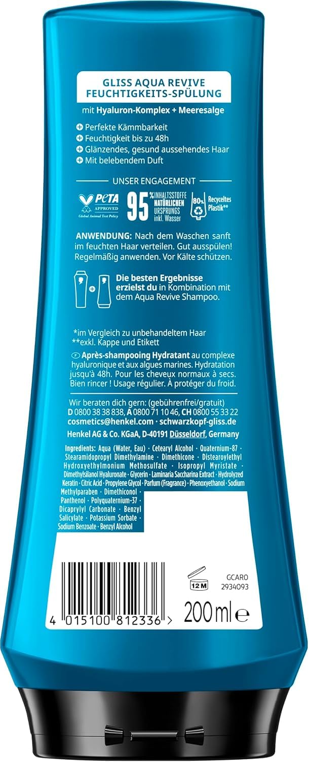 Gliss Aqua Revive Conditioner – 200 ml | Extra Moisture & Shine for Normal to Dry Hair | German Import