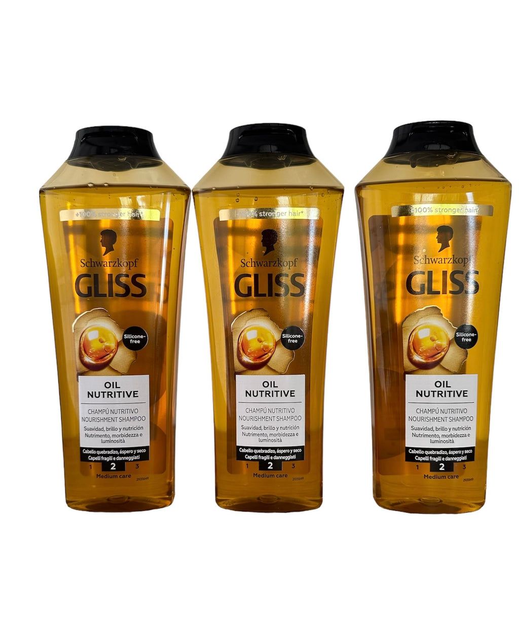 GLISS Hair Repair Shampoo, Oil Nutritive for Longer Hair Prone to Split Ends – 3 x 13.6 oz Bottles