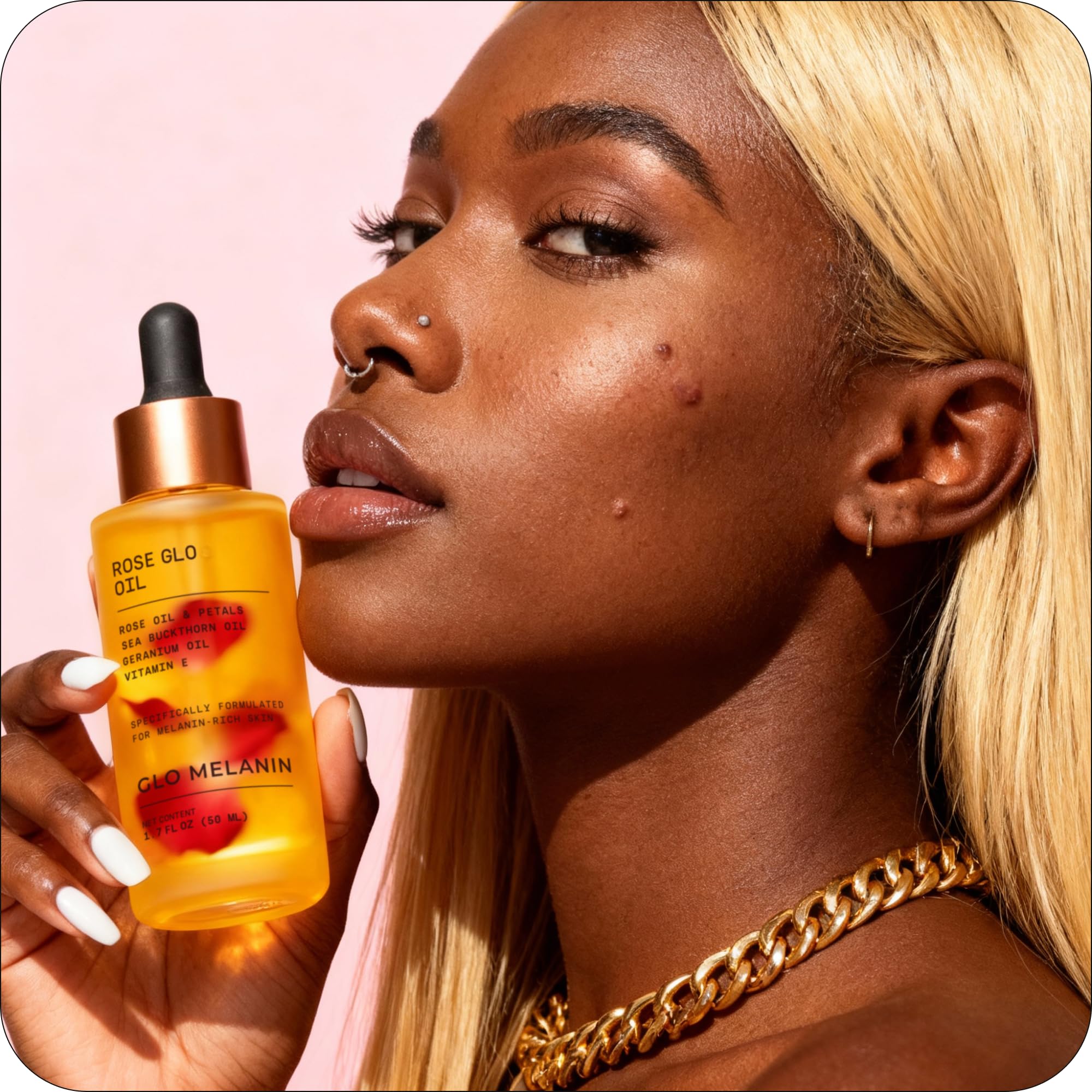 Glo Melanin Rose Glo Oil – Natural Brightening & Soothing Facial & Body Oil (1.7 fl oz)