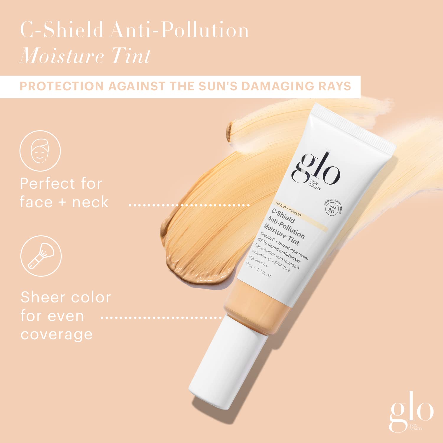 Glo Skin Beauty C-Shield Anti-Pollution Moisture Tint SPF 30 – Vitamin C Tinted Moisturizer for Face (1.7 oz, 2N-Light)