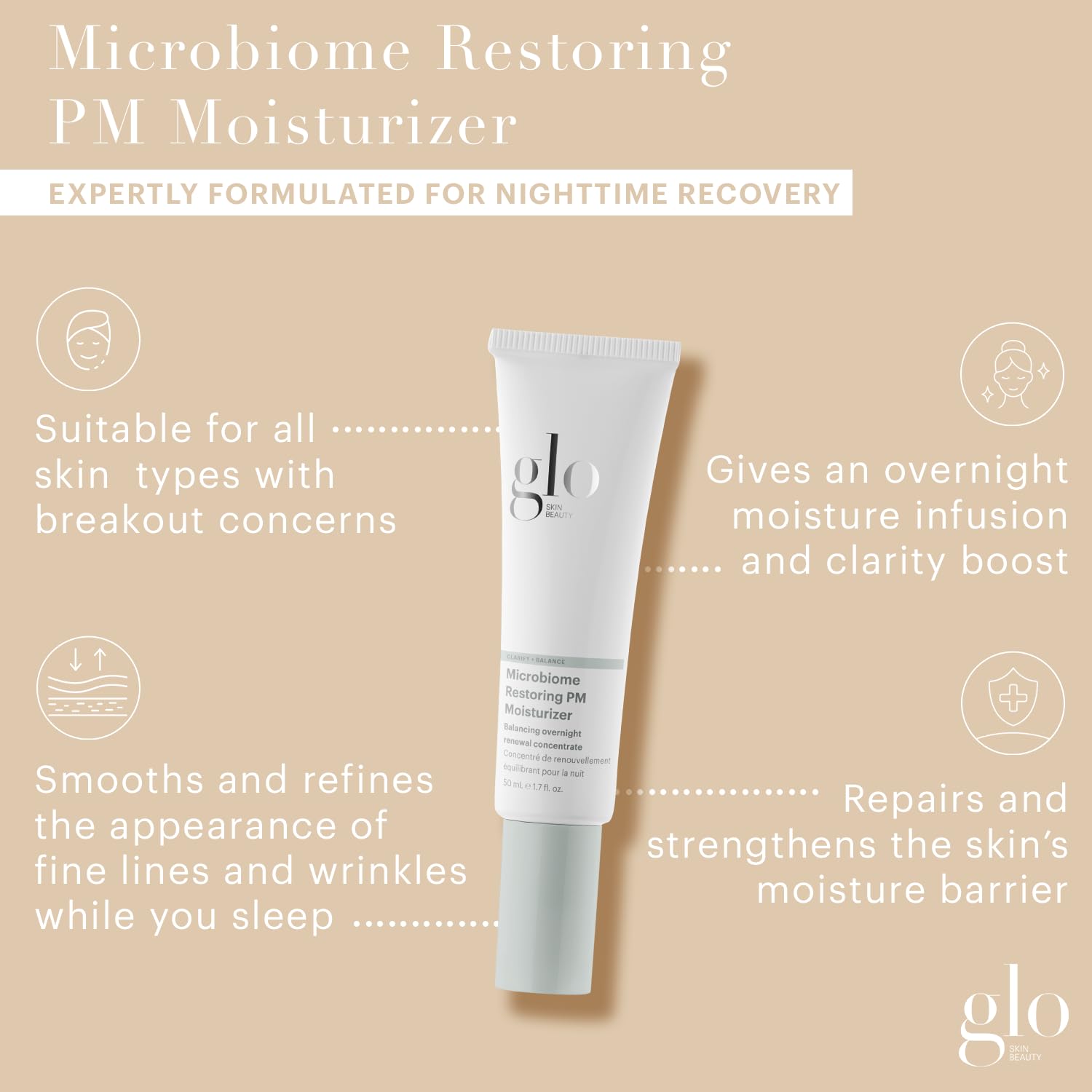 Glo Skin Beauty Microbiome Restoring PM Moisturizer – Oil-Free Night Gel-Cream