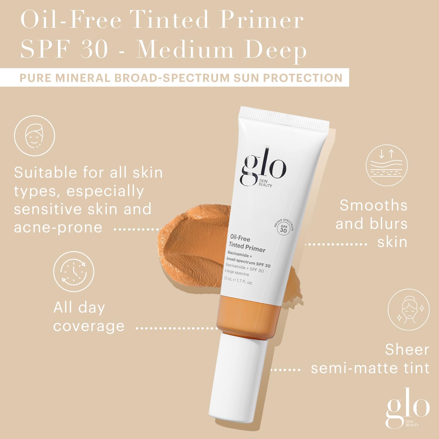 Glo Skin Beauty Oil-Free Tinted Primer SPF 30 – Medium Deep (1.7 Fl Oz)