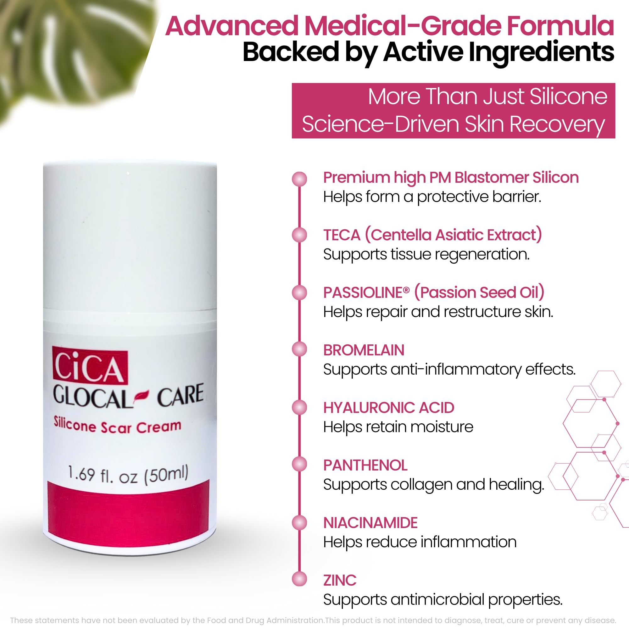 GlocalCare CICA Scar Cream – Silicone Scar Treatment for New & Old Scars, PIH & Stretch Marks (50 ml)